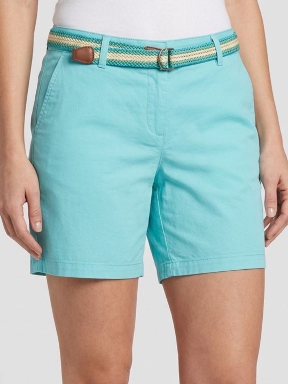 Gloria Vanderbilt Aqua-Turquoise Women's Bermuda Shorts with Braided Belt